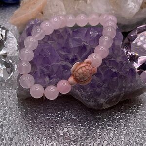 3.15.26-83 Pink Beaded Turtle Stretchy Bracelet